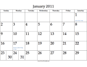 January 2011 Calendar calendar