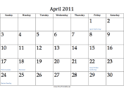 April 2011 Calendar calendar