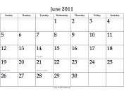 June 2011 Calendar calendar
