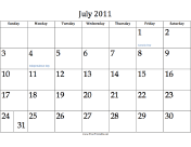 July 2011 Calendar calendar