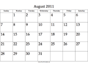 August 2011 Calendar calendar