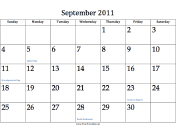 September 2011 Calendar calendar