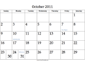 October 2011 Calendar calendar