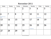 November 2011 Calendar calendar