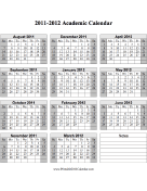 2011-2012 Academic Calendar calendar