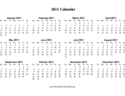 2011 Calendar on one page (horizontal) calendar