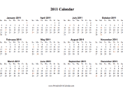 2011 Calendar (horizontal, descending, holidays in red) calendar