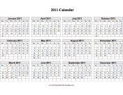 2011 Calendar on one page (horizontal, week starts on Monday) calendar