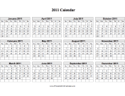 2011 Calendar (horizontal grid, descending) calendar
