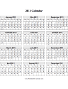 2011 Calendar on one page (vertical, week starts on Monday) calendar
