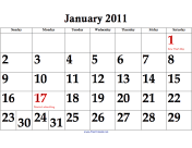 2011 Calendar with Large Dates calendar